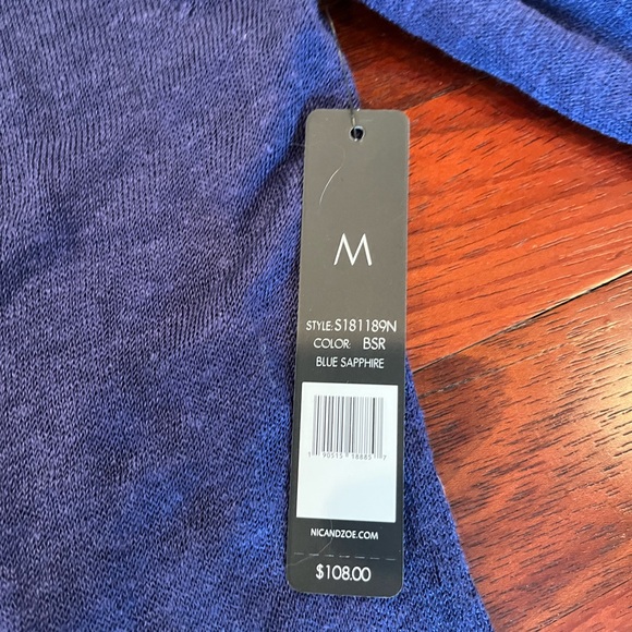 NIC+ZOE Deep Blue Linen Blend Open Cardigan Sweater 3/4 sleeves NWT - Picture 9 of 12